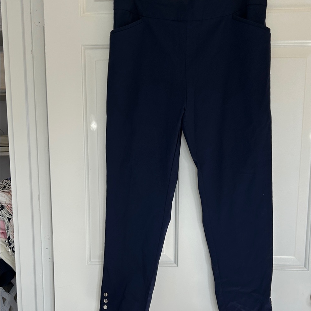 Chico's Dark Blue Capris with Hem Buttons